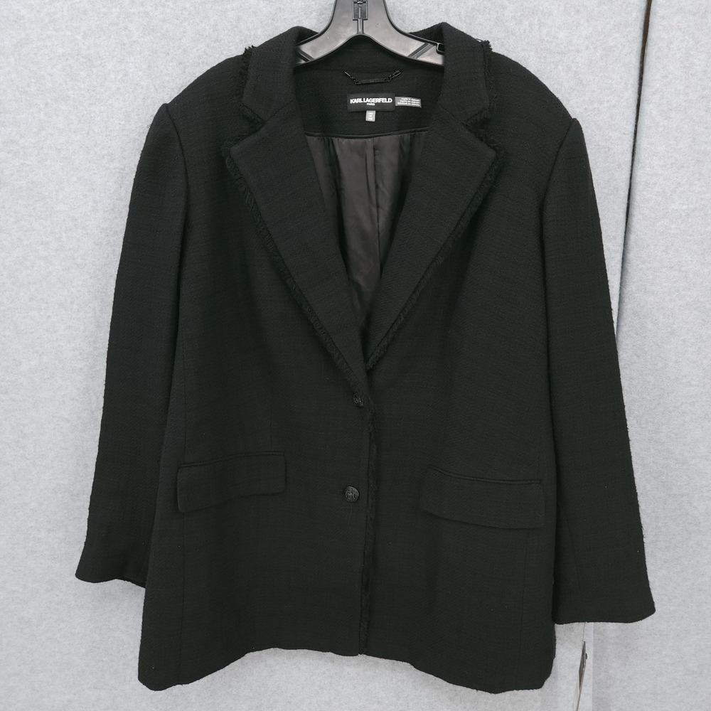 Karl Lagerfeld Paris Two Button Black Tweed Blazer Suit Womens Size 18W NWT